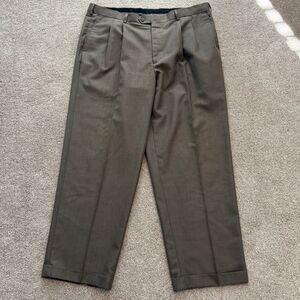 Perry Ellis America Pants Mens 40x30 Brown Pleated Cuffed Dress Slacks